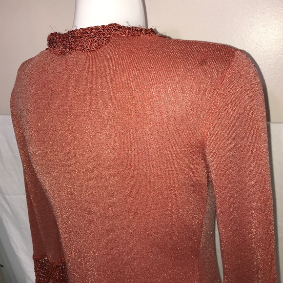 Joseph Bronze Orange Shimmery Lace Collar Cardigan - Picture 10 of 14